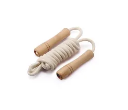 Coarda de sărit cu m&acirc;ner din lemn &icirc;mpletit din bumbac pentru copii