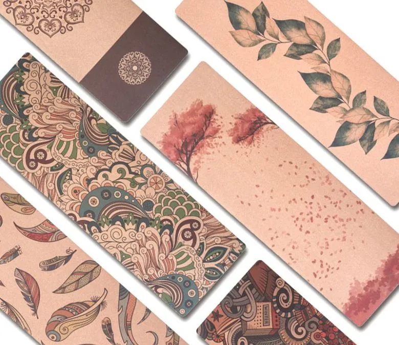 Covoraș de yoga din cauciuc din plută naturală imprimat botanic