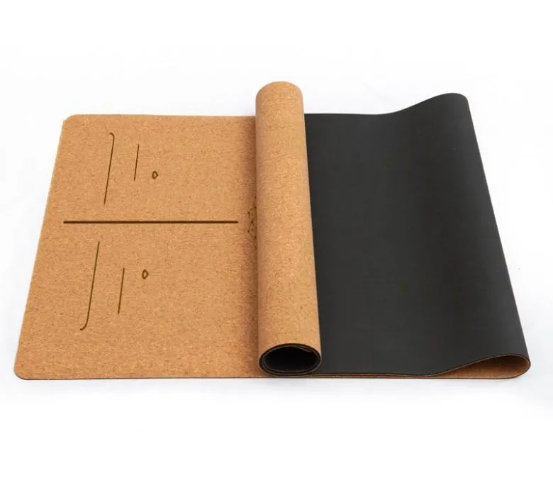 Covoraș de yoga din plută TPE cu linii de aliniere cu laser